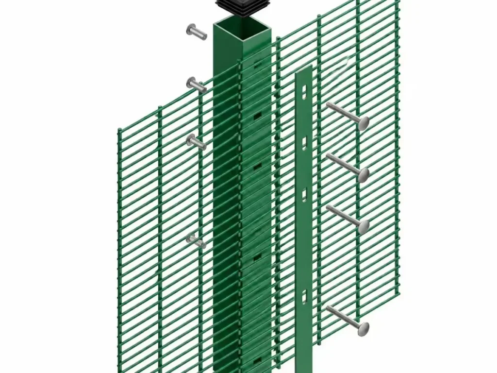 Panels fixed to the post with a full-height clamp bar and security bolts