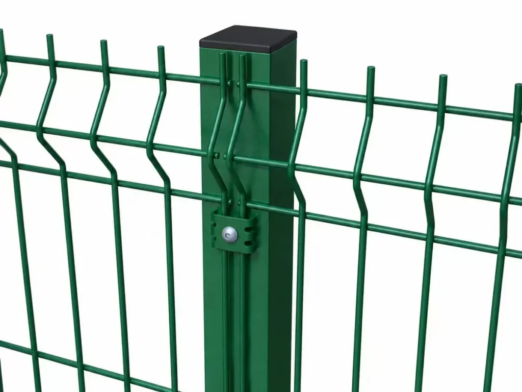 Panel fixed to the square post with a clip and security bolt