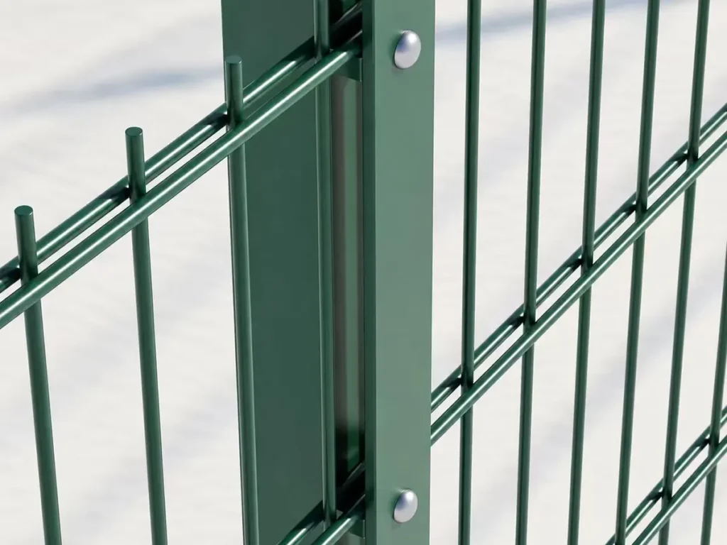Green double wire fence with post and clamp bar