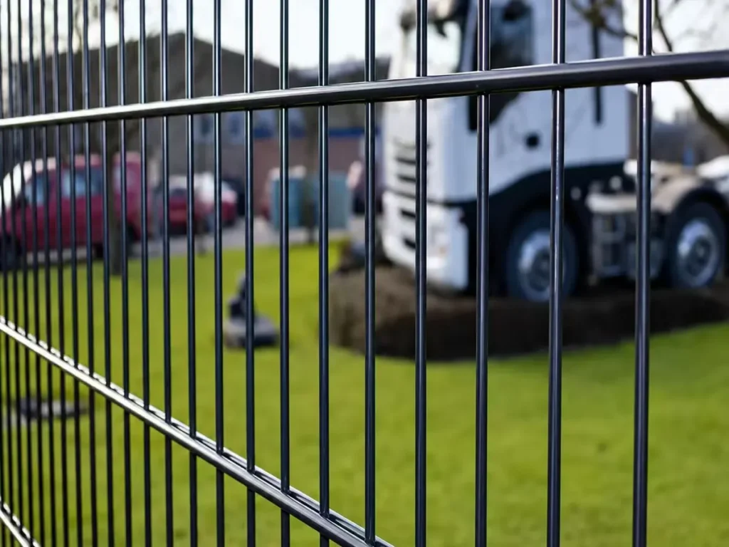 Double wire fence securing a commercial and logistics site