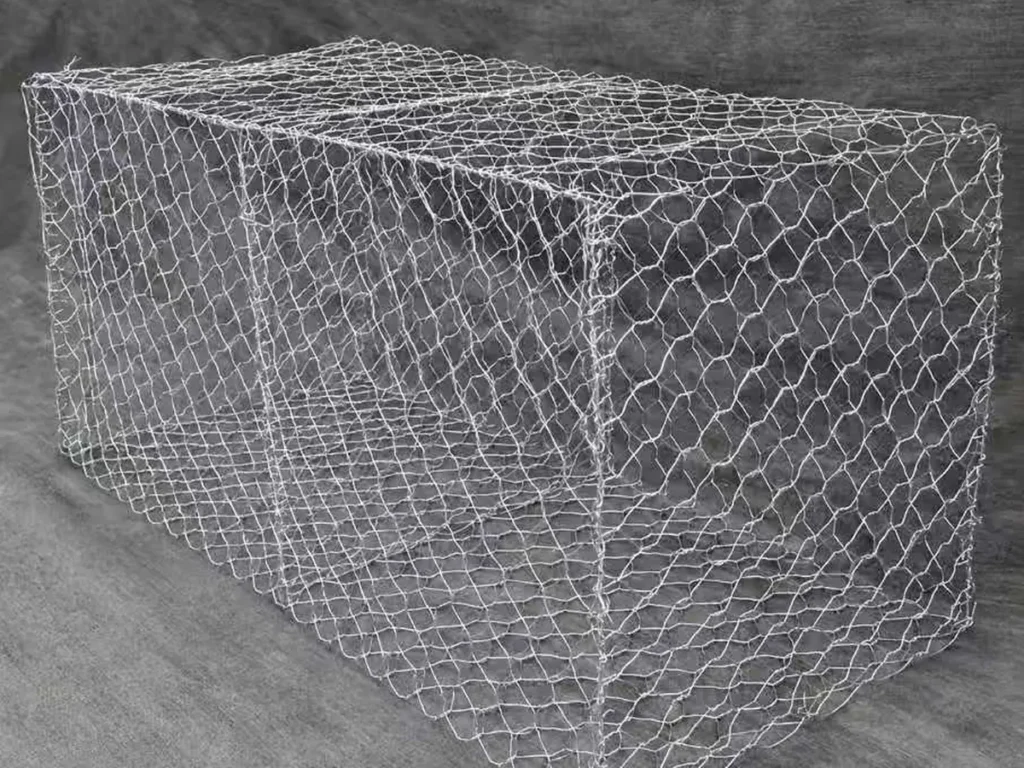 Galvanized double-twist gabion box with diaphragm, ready to fill
