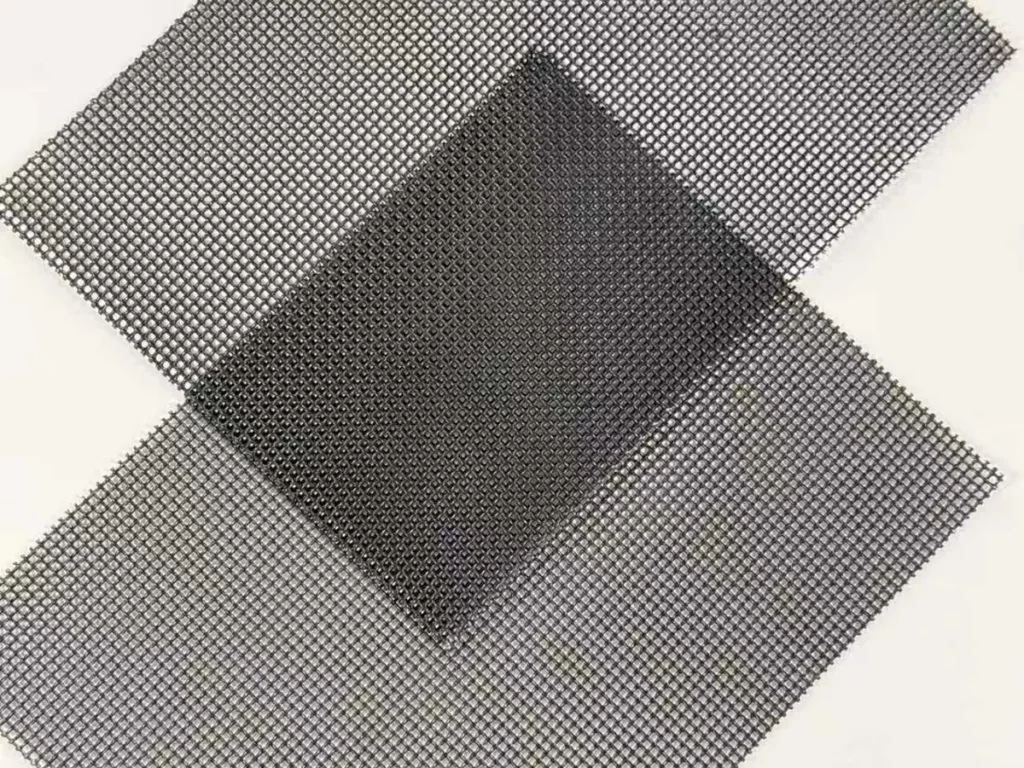 Black powder-coated security screen mesh, square-hole finish