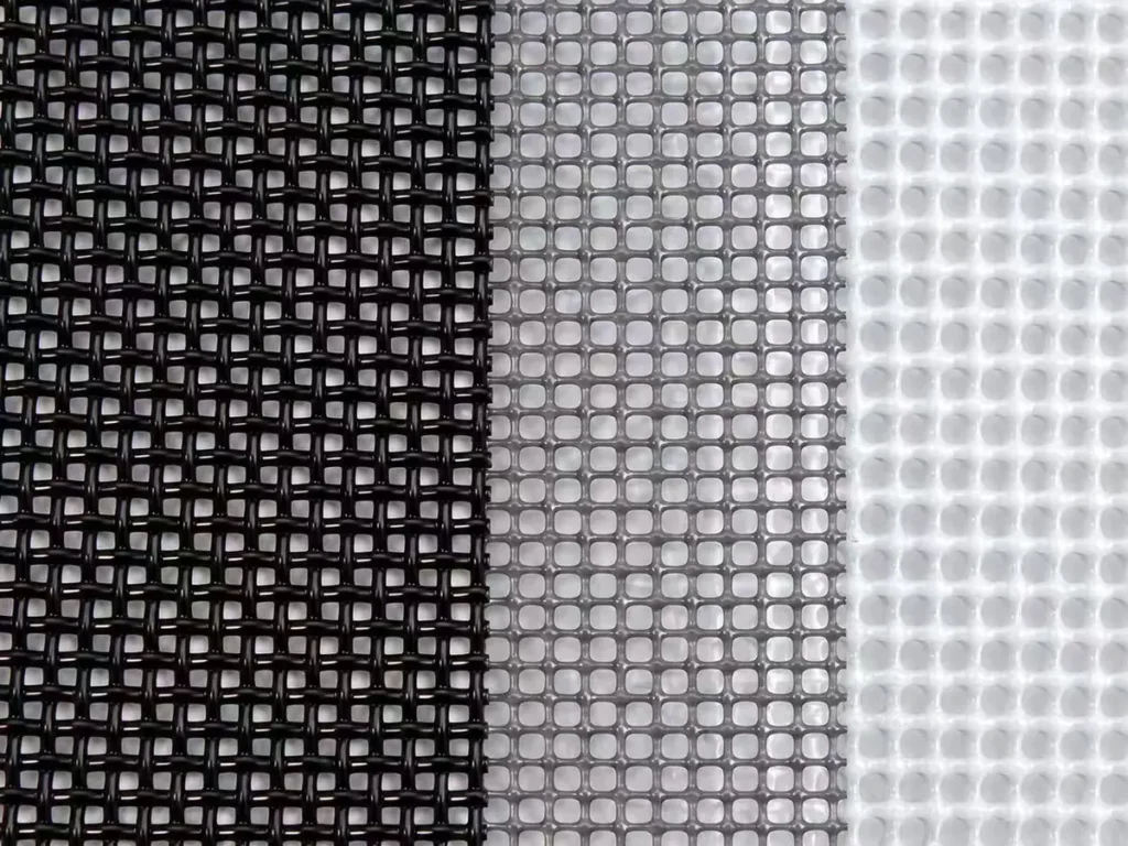 Close-up of the woven mesh in black, grey and white coatings