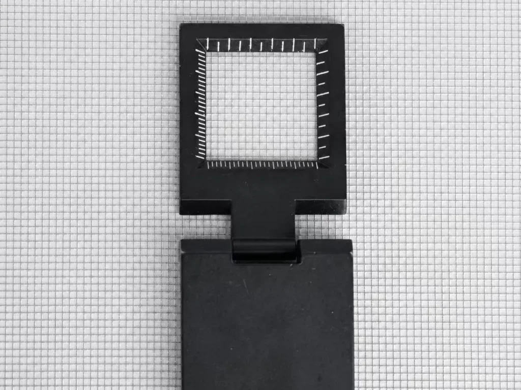 Mesh count checked with a counting glass