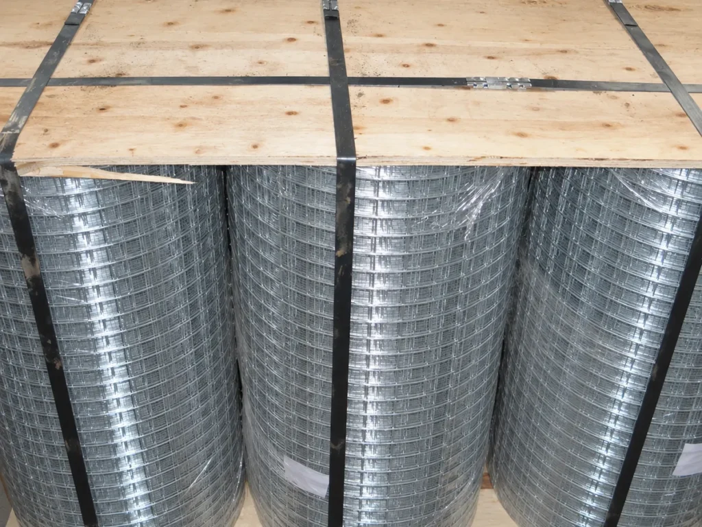 Rolls strapped on a wooden pallet with plywood top for sea freight